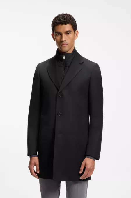 Slim-fit coat in a water-repellent wool blend