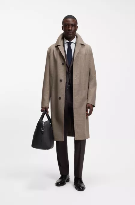Relaxed-fit water-repellent coat in houndstooth virgin wool