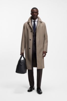 Relaxed-fit water-repellent coat in houndstooth virgin wool, Light Brown
