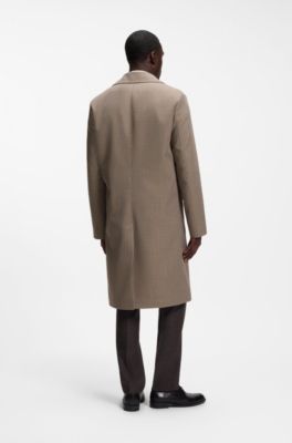 Relaxed-fit water-repellent coat in houndstooth virgin wool, Light Brown