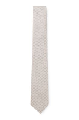 Corbata de seda elaborada en Italia con motivo jacquard, Blanco