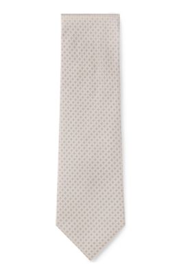 Italian-made silk tie with jacquard pattern, White