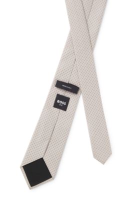 Italian-made silk tie with jacquard pattern, White