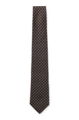 BOSS ONE Corbata de seda estampada con motivo en jacquard, Marr&oacute;n oscuro