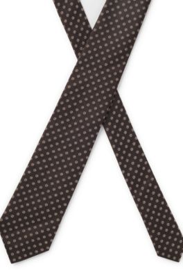 BOSS ONE Corbata de seda estampada con motivo en jacquard, Marr&oacute;n oscuro