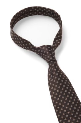 BOSS ONE Patterned silk-jacquard tie, Dark Brown