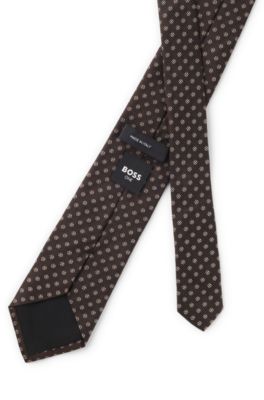 BOSS ONE Patterned silk-jacquard tie, Dark Brown