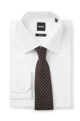 BOSS ONE Patterned silk-jacquard tie, Dark Brown