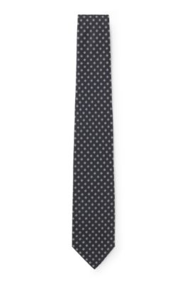 BOSS ONE Corbata de seda estampada con motivo en jacquard, Azul oscuro