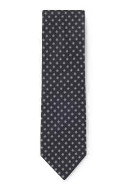 BOSS ONE Corbata de seda estampada con motivo en jacquard, Azul oscuro