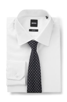 BOSS ONE Corbata de seda estampada con motivo en jacquard, Azul oscuro