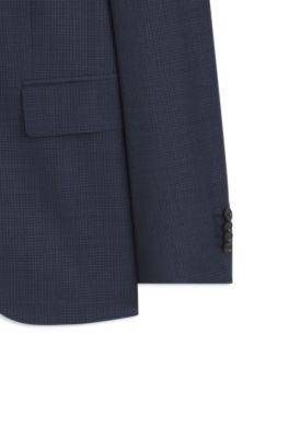 Traje regular fit de dos piezas en lana virgen con estampado, Celeste
