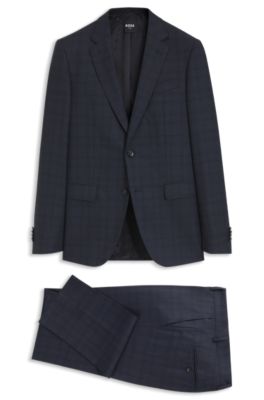 BOSS ONE Two-piece slim-fit suit in checked virgin wool, Dark Blue