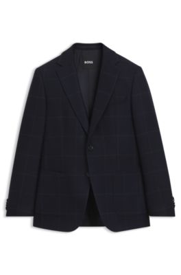 Blazer slim fit de lana virgen a cuadros, Azul oscuro