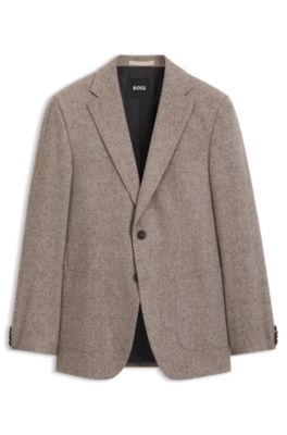Blazer slim fit de espiga en rica mezcla de lana, Marr&oacute;n claro