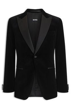 Slim-fit tuxedo jacket in cotton velvet