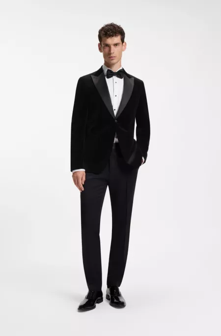 Slim-fit tuxedo jacket in cotton velvet