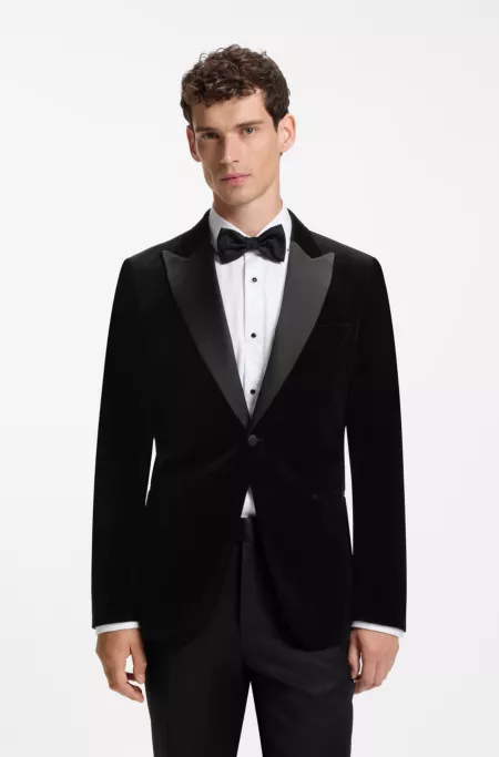 Slim-fit tuxedo jacket in cotton velvet