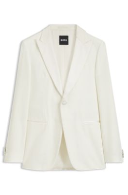 Slim-fit tuxedo jacket in cotton velvet, White