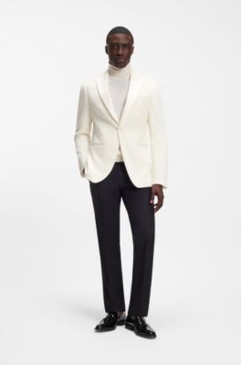 Slim-fit tuxedo jacket in cotton velvet, White