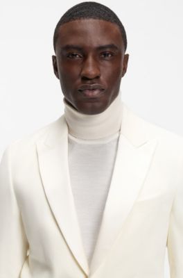 Slim-fit tuxedo jacket in cotton velvet, White