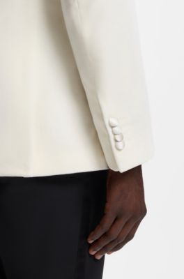 Slim-fit tuxedo jacket in cotton velvet, White