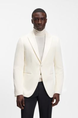 Slim-fit tuxedo jacket in cotton velvet, White