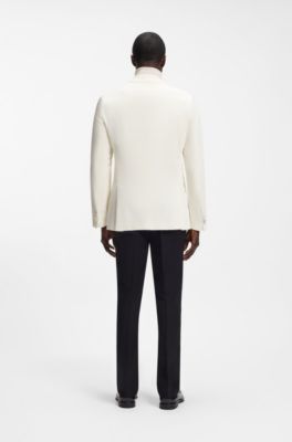 Slim-fit tuxedo jacket in cotton velvet, White