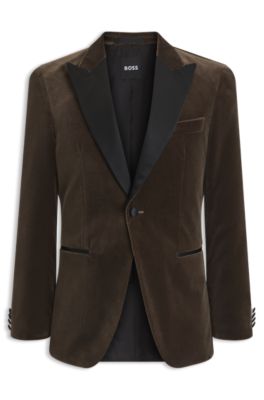 Chaqueta de esmoquin slim fit en terciopelo de algod&oacute;n, Marr&oacute;n claro