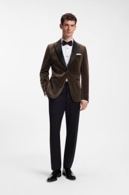 Slim-fit tuxedo jacket in cotton velvet, Light Brown