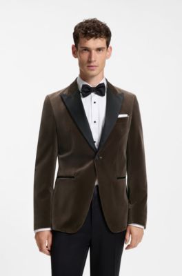 Chaqueta de esmoquin slim fit en terciopelo de algod&oacute;n, Marr&oacute;n claro