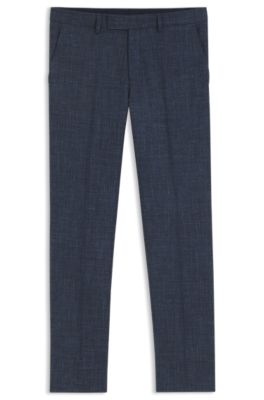 Pantalones regular fit en mezcla de lana con estampado, Azul oscuro