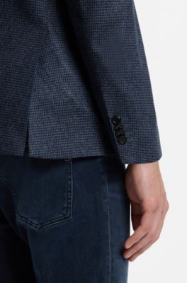 Blazer slim fit estampado en mezcla de lana y cachemira, Azul oscuro