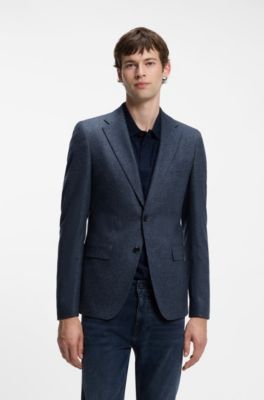Blazer slim fit estampado en mezcla de lana y cachemira, Azul oscuro