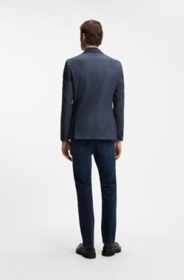 Blazer slim fit estampado en mezcla de lana y cachemira, Azul oscuro
