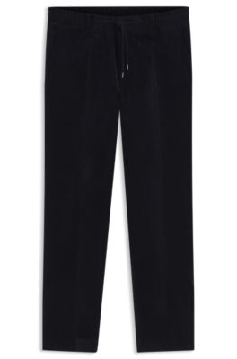 Pantalon Tapered en velours c&ocirc;tel&eacute; stretch, Bleu fonc&eacute;