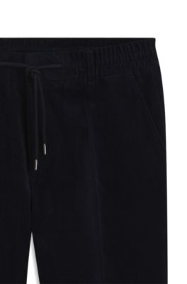 Pantalon Tapered en velours c&ocirc;tel&eacute; stretch, Bleu fonc&eacute;