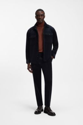 Pantalon Tapered en velours c&ocirc;tel&eacute; stretch, Bleu fonc&eacute;