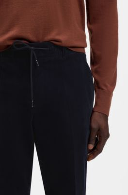 Tapered-fit pants in stretch corduroy, Dark Blue