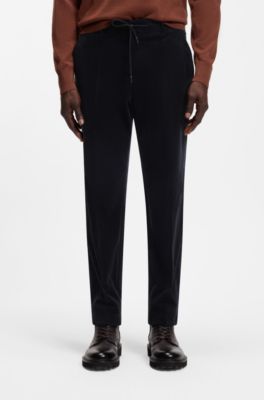 Pantalon Tapered en velours c&ocirc;tel&eacute; stretch, Bleu fonc&eacute;