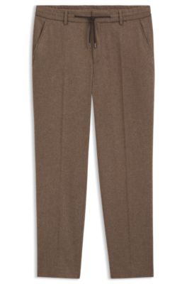 Tapered-fit performance pants in virgin wool, Light Brown