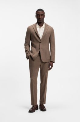 Tapered-fit performance pants in virgin wool, Light Brown