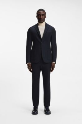 Tapered-fit performance pants in virgin wool, Dark Blue