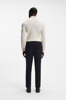 Tapered-fit performance pants in virgin wool, Dark Blue