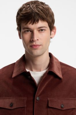 Relaxed-fit overshirt in stretch corduroy, Brown