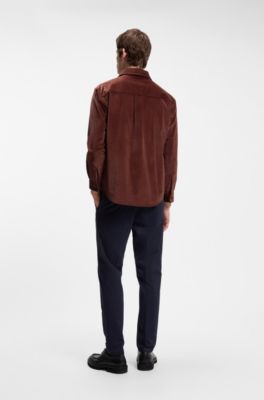 Sobrecamisa relaxed fit en pana el&aacute;stica, Marr&oacute;n