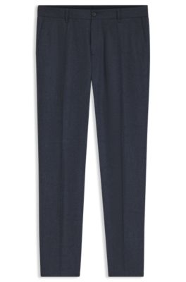 Slim-fit patterned pants in Italian virgin wool, Dark Blue
