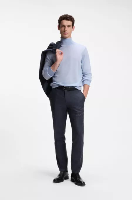 Slim-fit patterned pants in Italian virgin wool