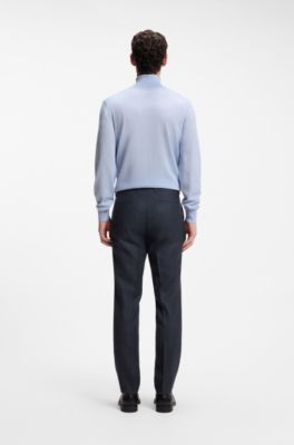 Slim-fit patterned pants in Italian virgin wool, Dark Blue