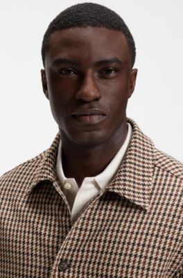 Relaxed-fit wool-blend jacket with Vichy check, Light Brown